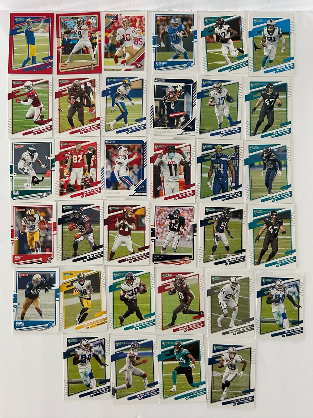 Lot of 34 Panini Donruss NFL Football Sports Cards (from 2019, 2020, 2021, 2024)
